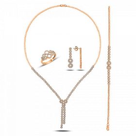 Kovac 925 Ayar Sonsuzluk Model Rose Kaplama Zirkon Taşlı Kadın Gümüş Set