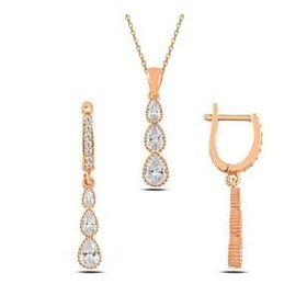 Kovac 925 Ayar Süzme Damla Model Rose Kaplama Zirkon Taşlı Kadın Gümüş Set