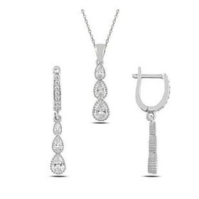 Kovac 925 Ayar Süzme Damla Model Zirkon Taşlı Kadın Gümüş Set