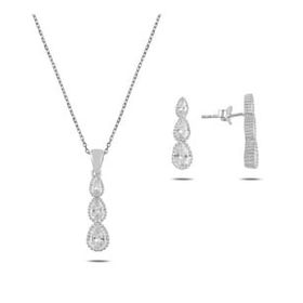 Kovac 925 Ayar Süzme Damla Model Zirkon Taşlı Kadın Gümüş Set