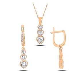 Kovac 925 Ayar Süzme Kalp Model Rose Kaplama Zirkon Taşlı Kadın Gümüş Set