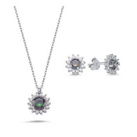 Kovac 925 Ayar Tektaş Model Mistik Topaz Taşlı Kadın Gümüş Set