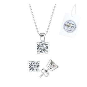 Kovac 925 Ayar Tektaş Model Swarovski Zirconia Taşlı Kadın Gümüş Set