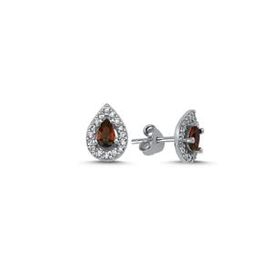 Kovac Halo Tektaş Damla Model Garnet Taşlı 925 Ayar Kadın Gümüş Küpe