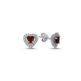 Kovac Halo Tektaş Kalp Model Garnet Taşlı 925 Ayar Kadın Gümüş Küpe