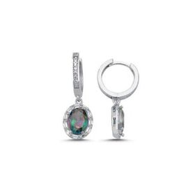 Kovac Oval Baget Model Mistik Topaz Taşlı 925 Ayar Kadın Gümüş Küpe