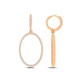 Kovac Oval Model Rose Kaplama Zirkon Taşlı Sallantılı 925 Ayar Kadın Gümüş Küpe