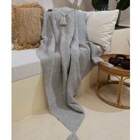 Koza Home 160x220 cm Miel Gri Kenarı Ponponlu Tek Kişilik Battaniye