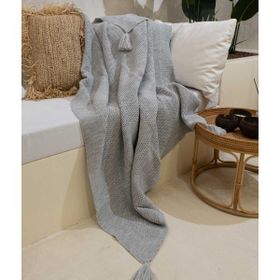Koza Home 160x220 cm Miel Gri Kenarı Ponponlu Tek Kişilik Battaniye