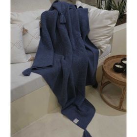 Koza Home 160x220 cm Miel Indigo Kenarı Ponponlu Tek Kişilik Battaniye