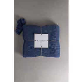 Koza Home 160x220 cm Miel Indigo Kenarı Ponponlu Tek Kişilik Battaniye