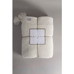 Koza Home 37100 200x220 cm Miel Krem Çift Kişilik Kenarı Ponponlu Battaniye