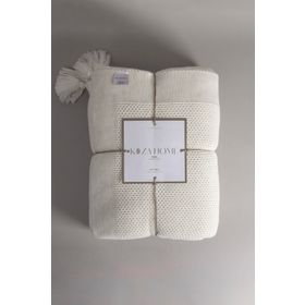 Koza Home 37100 200x220 cm Miel Krem Çift Kişilik Kenarı Ponponlu Battaniye