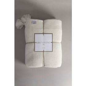 Koza Home 37100 200x220 cm Miel Krem Çift Kişilik Kenarı Ponponlu Battaniye
