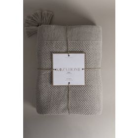 Koza Home 37110 200x220 cm Miel Vizon Kenarı Ponponlu Çift Kişilik Battaniye