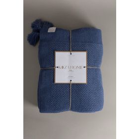 Koza Home 37115 200x220 cm Miel Indigo Kenarı Ponponlu Çift Kişilik Battaniye