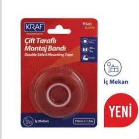 Kraf 2530G 19 mm x 1.5 mt Çift Taraflı Montaj Bandı