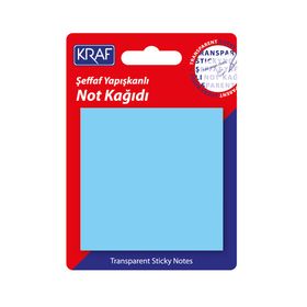 Kraf 7676TR 76x76 mm 50 Yaprak Yapışkanlı Şeffaf Mavi Not Kağıdı