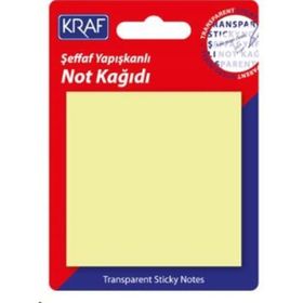 Kraf 7676TR 76x76 mm 50 Yaprak Yapışkanlı Şeffaf Sarı Not Kağıdı