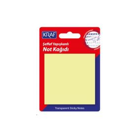 Kraf 7676TR 76x76 mm 50 Yaprak Yapışkanlı Şeffaf Sarı Not Kağıdı