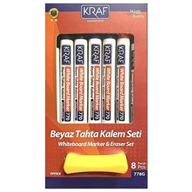 Kraf 778G 8'li Beyaz Tahta Kalemi & Silgi Set