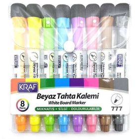 Kraf N:777 8 Renk Mıknatıslı Silgili Beyaz Tahta Kalem Seti