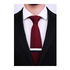 Kravatkolik 8017 Çizgi Desen Örgü Bordo Kravat