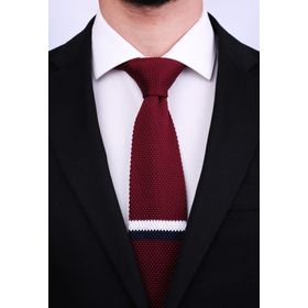 Kravatkolik 8017 Çizgi Desen Örgü Bordo Kravat