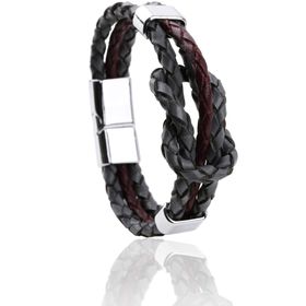 Kravatkolik Blk1425 Gri - Bordo Deri Çelik Erkek Bileklik