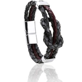 Kravatkolik Blk1425 Gri - Bordo Deri Çelik Erkek Bileklik