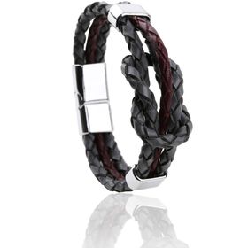 Kravatkolik Blk1425 Gri - Bordo Deri Çelik Erkek Bileklik