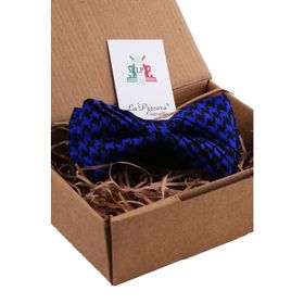 Kravatkolik ESB18 Saks Mavisi Motif Desen Pilise İpek Papyon