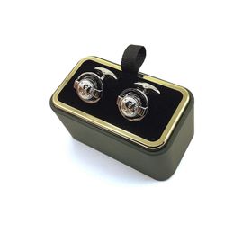 Kravatkolik KD1013 Gümüş Siyah Yuvarlak Kol Düğmesi