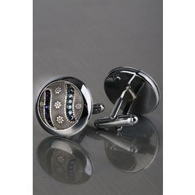 Kravatkolik KD1195 Gümüş Mavi Taşlı Kol Düğmesi
