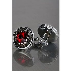 Kravatkolik KD1203 Gümüş Kırmızı Taşlı Kol Düğmesi