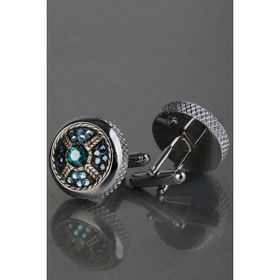Kravatkolik KD1209 Gümüş Yeşil Taşlı Kol Düğmesi