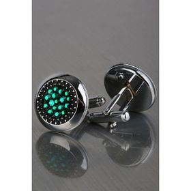 Kravatkolik KD1210 Gümüş Yeşil Taşlı Kol Düğmesi