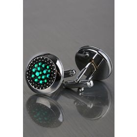 Kravatkolik KD1210 Gümüş Yeşil Taşlı Kol Düğmesi