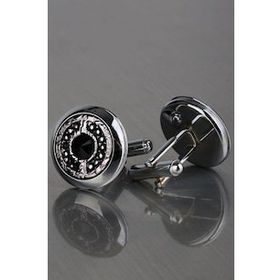 Kravatkolik KD1218 Gümüş Füme Taşlı Kol Düğmesi