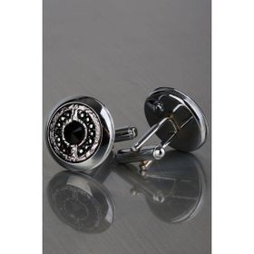 Kravatkolik KD1218 Gümüş Füme Taşlı Kol Düğmesi