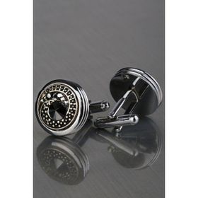 Kravatkolik KD1223 Gümüş Füme Taşlı Kol Düğmesi