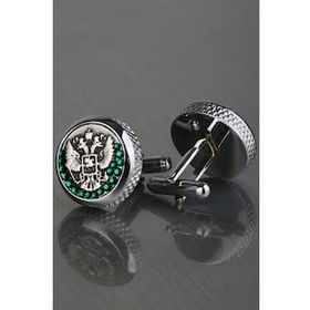 Kravatkolik KD1226 Gümüş Yeşil Taşlı Kol Düğmesi