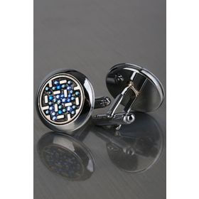 Kravatkolik KD1228 Gümüş Mavi Taşlı Kol Düğmesi