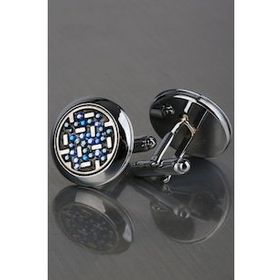 Kravatkolik KD1228 Gümüş Mavi Taşlı Kol Düğmesi