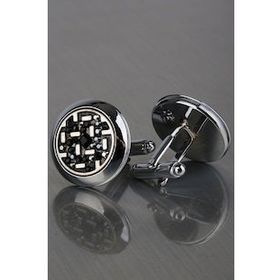 Kravatkolik KD1229 Gümüş Siyah Taşlı Kol Düğmesi