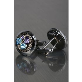 Kravatkolik KD1241 Gümüş Mavi Lila Taşlı Kol Düğmesi