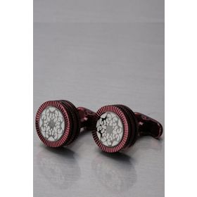 Kravatkolik KD1295 Vişne Çürüğü Beyaz Yuvarlak Kol Düğmesi