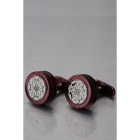 Kravatkolik KD1295 Vişne Çürüğü Beyaz Yuvarlak Kol Düğmesi