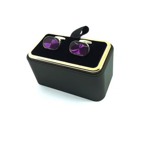 Kravatkolik KD1590 Standart Gümüş Renk Oval Mor Detay Kol Düğmesi