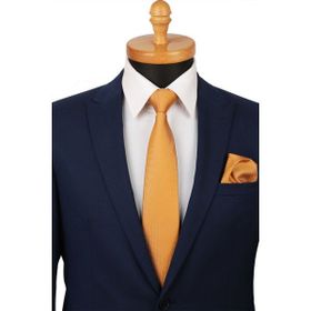 Kravatkolik KK4156 Sarı Nokta Desen Mendilli Klasik Kravat